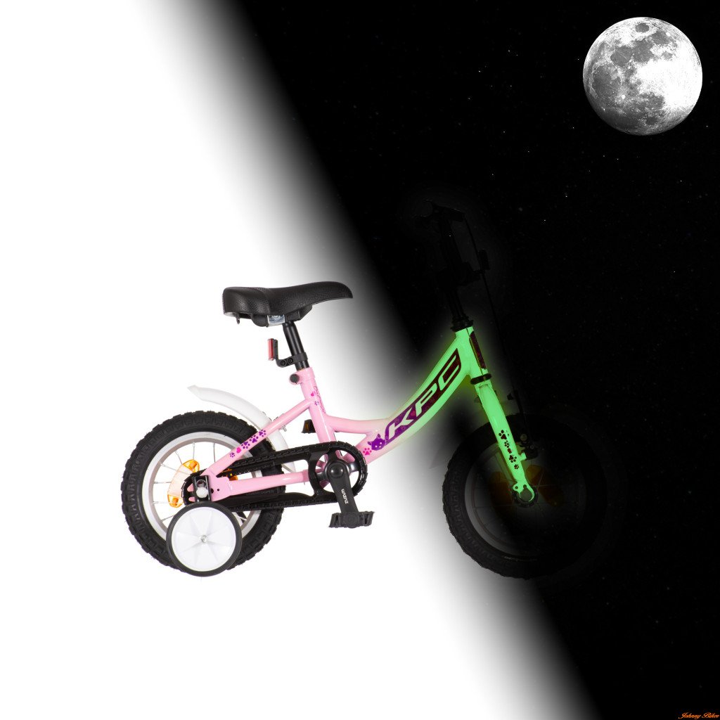 KPC FluoBike Kitty cicás VILÁGÍTÓS 12 rózsaszín fluoreszkáló gyermek kerékpár